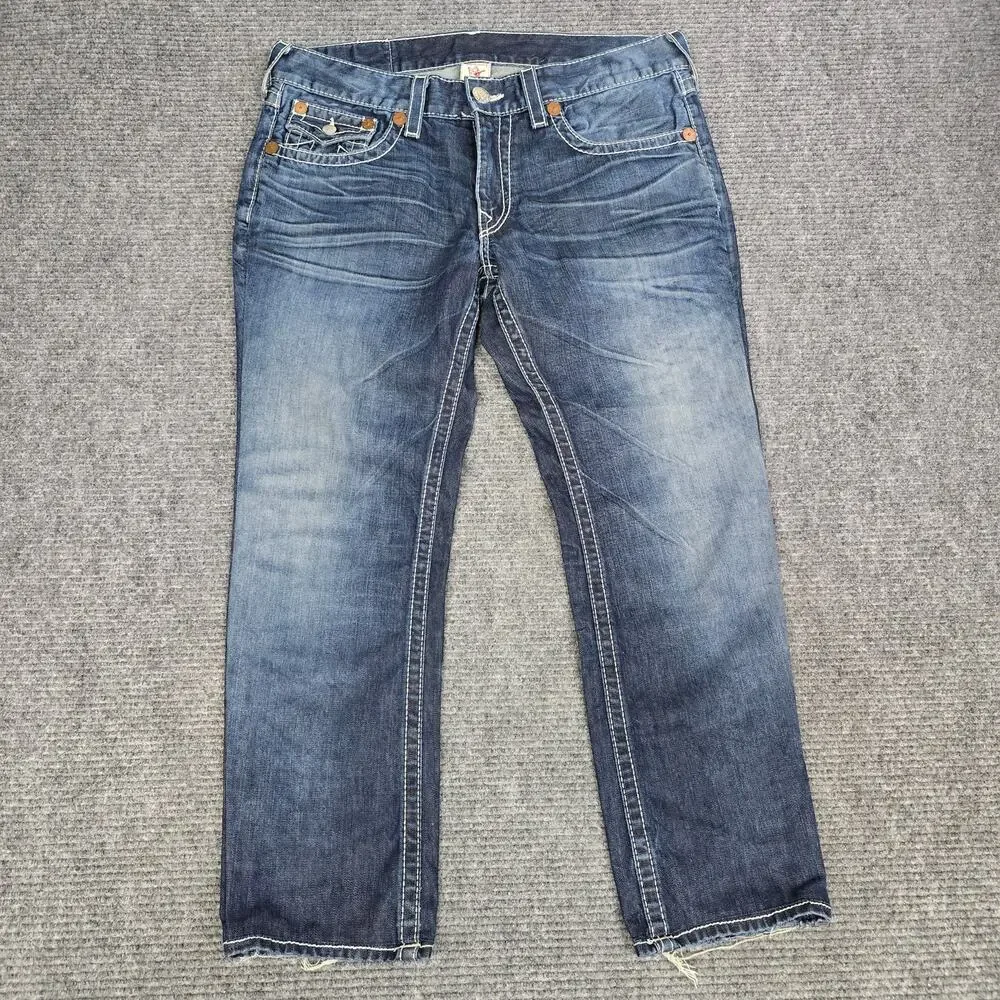True Religion Billy Big T Jeans Mens 36x30 Blue Made USA Thick Stitch Y2K